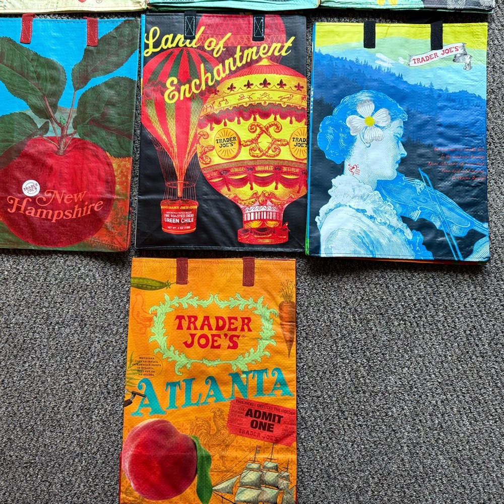 Trader Joe's Colorful Reusable Shopping Bags Set #2508